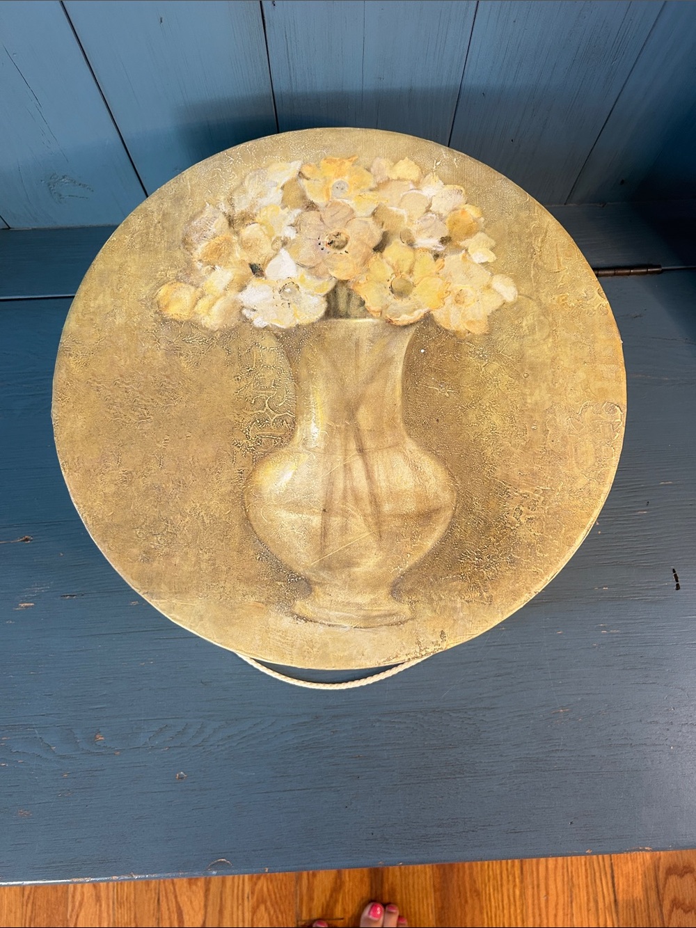 Vintage 2004 Albena Hristova Yellow Floral Round Hat Box - 13” Inches
